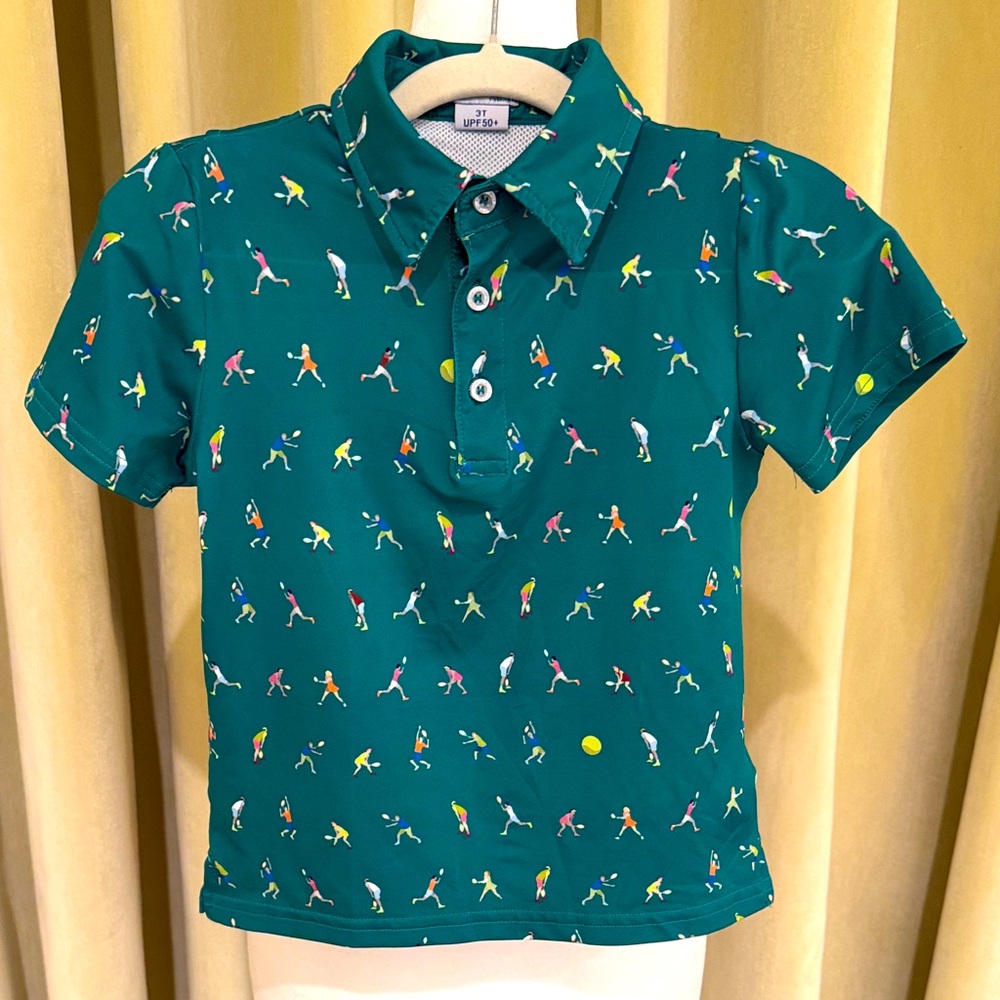 Blue Quail - Boys' Green Tennis Court Polo Short Sleeve Shirt - Size: 3T